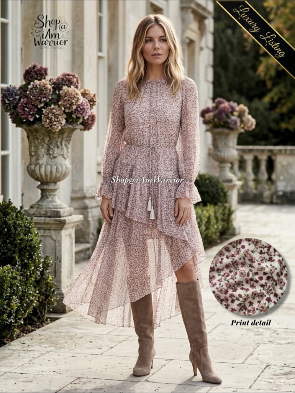Zimmermann 100% Silk Plum Mauve Ivory Floral Asymmetrical Tiered Midi Dress